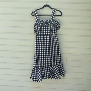 J Crew Factory Black White Gingham Plaid Flounce Hem Ruffle Dress